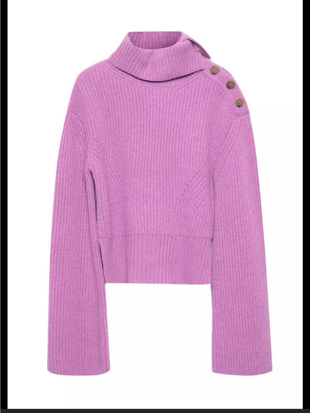 Simkhai Adrienne Ribbed Turtleneck Sweater with Shoulder Buttons - Lilac